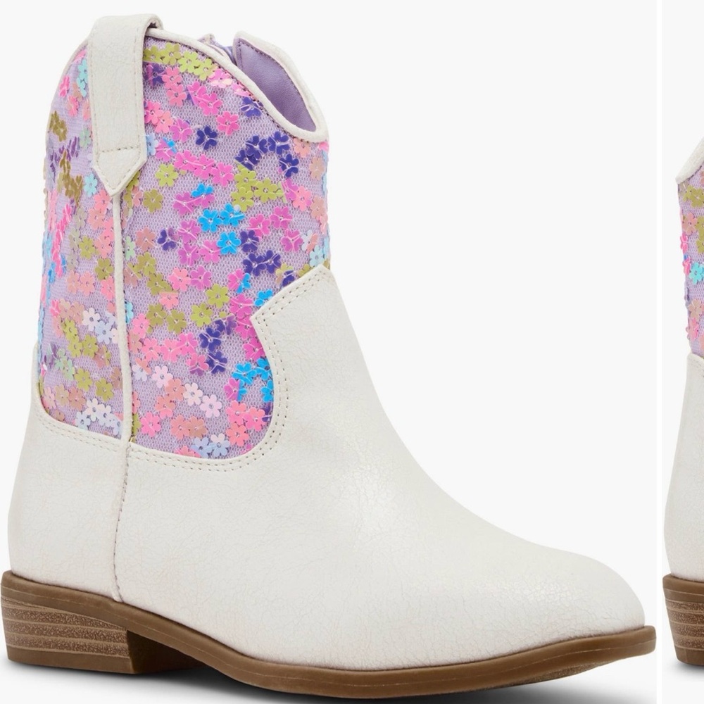 Steve Madden big girls kids White Western Boots Floral Sequin cowgirl sz 5 NEW